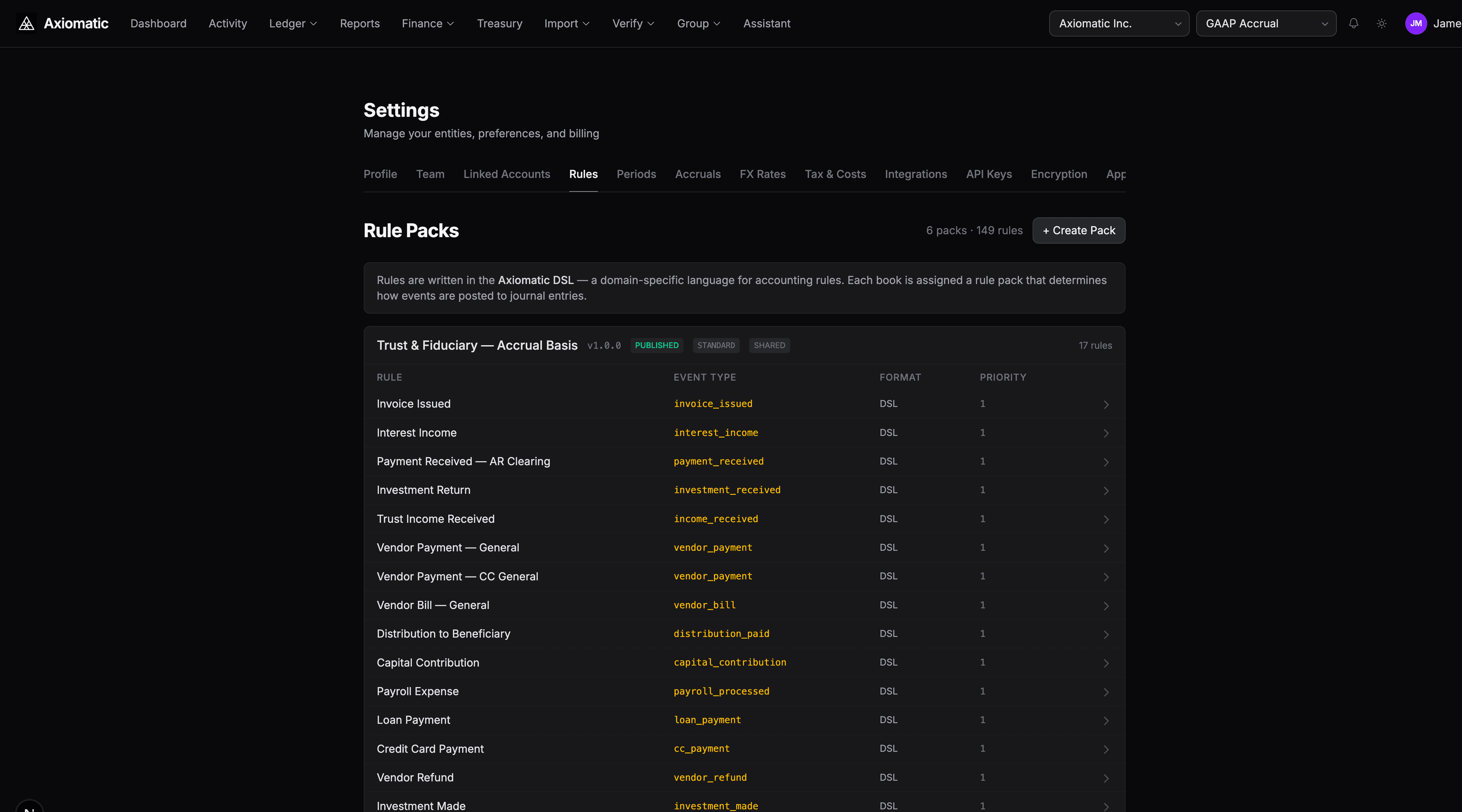 Rules settings